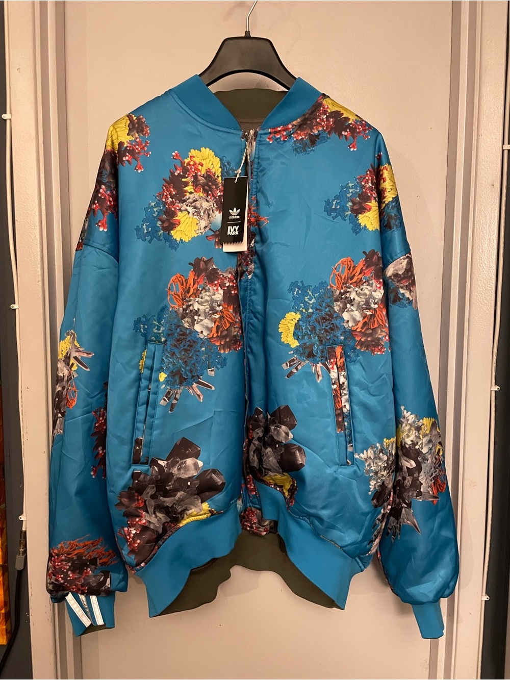 adidas x Ivy Park Satin Bomber Jacket Blue/Medium Dark Khaki